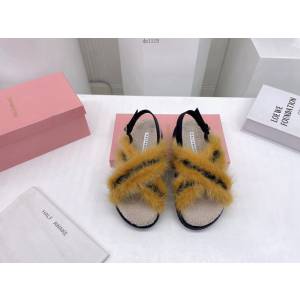 Celine專櫃女鞋 賽琳2021冬季新款交叉貂毛毛拖 dx1115