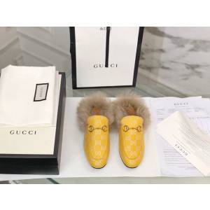 gucci高端女士毛拖鞋 托斯卡納羊皮毛一體鞋底 古馳經典之王毛拖 dx1140