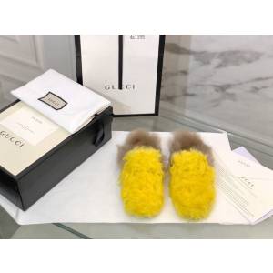 gucci高端女士毛拖鞋 托斯卡納羊皮毛一體鞋底 古馳經典之王毛拖 dx1155
