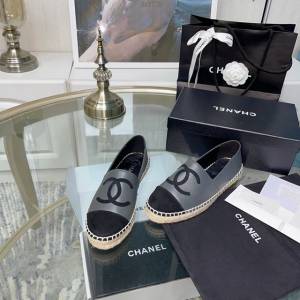 Chanel專櫃同步上新黑灰色面漁夫鞋 香奈兒女士草編鞋 dx1235