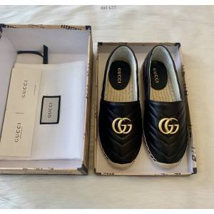 gucci早秋新款漁夫鞋 古馳經典logo女士絎縫羊皮雙GG草編漁夫鞋 dx1437