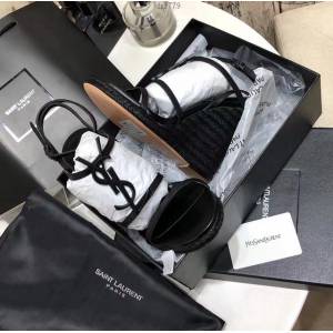 YSL聖羅蘭logo字母扣高跟坡跟草編織真皮涼鞋 dx1779