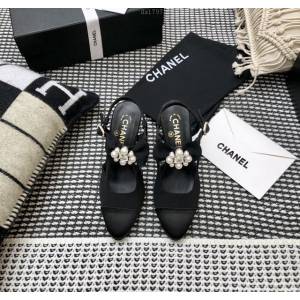 chanel香奈兒2021Ss早春平底/高跟蝴蝶結珍珠+水鑽+五金扣涼鞋網紅明星同款專櫃最新走秀主打單鞋系列鞋 dx1797