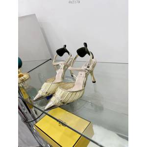 Fendi專櫃芬迪網面十特殊折皺網面女士高跟涼鞋 dx2179