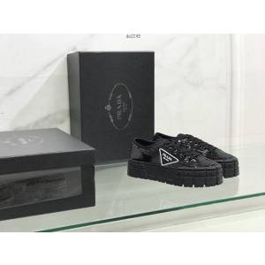 Prada女鞋亮面琺瑯系帶板鞋 普拉達春季亮片厚底休閒鞋 dx2245