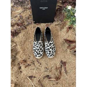 YSL聖羅蘭新款漁夫鞋 刺繡豹紋印花草編麻繩底漁夫鞋 dx2250