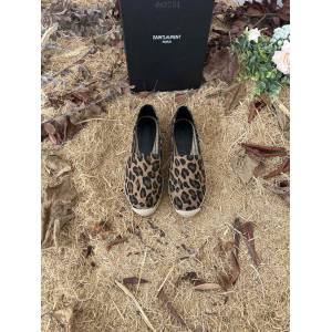 YSL聖羅蘭新款漁夫鞋 刺繡豹紋印花草編麻繩底漁夫鞋 dx2251