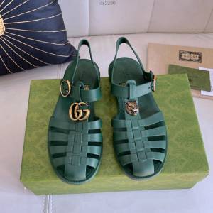 gucci古馳2021夏季新款羅馬涼鞋 經典Gucci五金扣老虎頭雙G扣男士涼鞋 dx2290