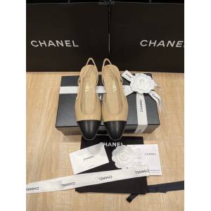 Chanel專櫃經典款女士涼鞋 香奈兒時尚sling back涼鞋平跟鞋6.5cm中跟鞋 dx2556