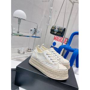 Chanel香奈兒2022早春新款松糕厚底漁夫鞋帆布鞋增高板鞋 dx3024