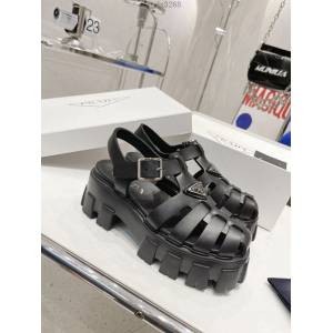 Prada高端女鞋 普拉達2022最新春夏鋸齒羅馬編織厚底橡膠涼鞋 dx3268