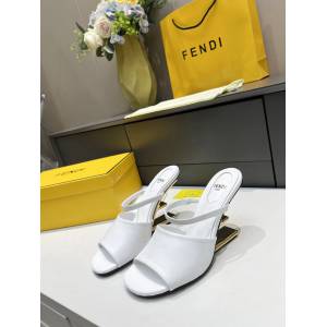 Fendi高跟涼拖鞋 芬迪First鞋 金色金屬斜對角F形立體鞋跟 dx3448