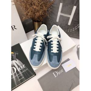 Dior明星同款平底圓頭運動鞋 迪奧2021春夏最新情侶款系帶休閒小白鞋 CD字母logo小蜜蜂印花拼色德訓鞋 dx3503