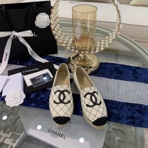 chanel2022最新頂級綿羊皮單鞋 香奈兒經典米布繡黑標拼色漁夫鞋 dx3522
