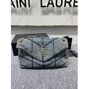 YSL專櫃新款牛仔布包 聖羅蘭Loulou puffer牛仔系列鏈條女包 577475 blys1067