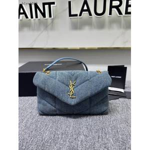 YSL專櫃新款牛仔布包 聖羅蘭Loulou puffer牛仔系列鏈條肩背女包 620333 blys1070