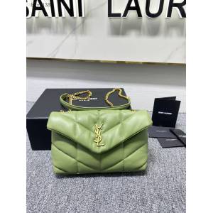 YSL專櫃新款絎縫小羊皮包 聖羅蘭牛油果綠YSL LOULOU PUFFER迷你包包 620333 blys1383